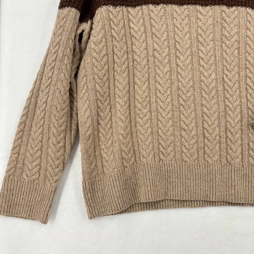 J.‎ Crew Rugged Merino Wool Sweater Men's Size XL Tan Brown Cable Knit Pullover